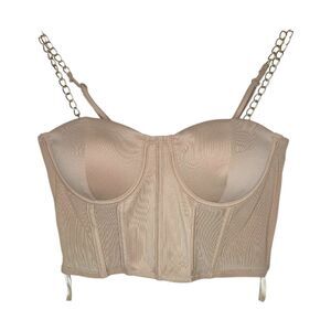 Say What? Beige Nude Corset Bustier Top with Chain Straps Size Medium